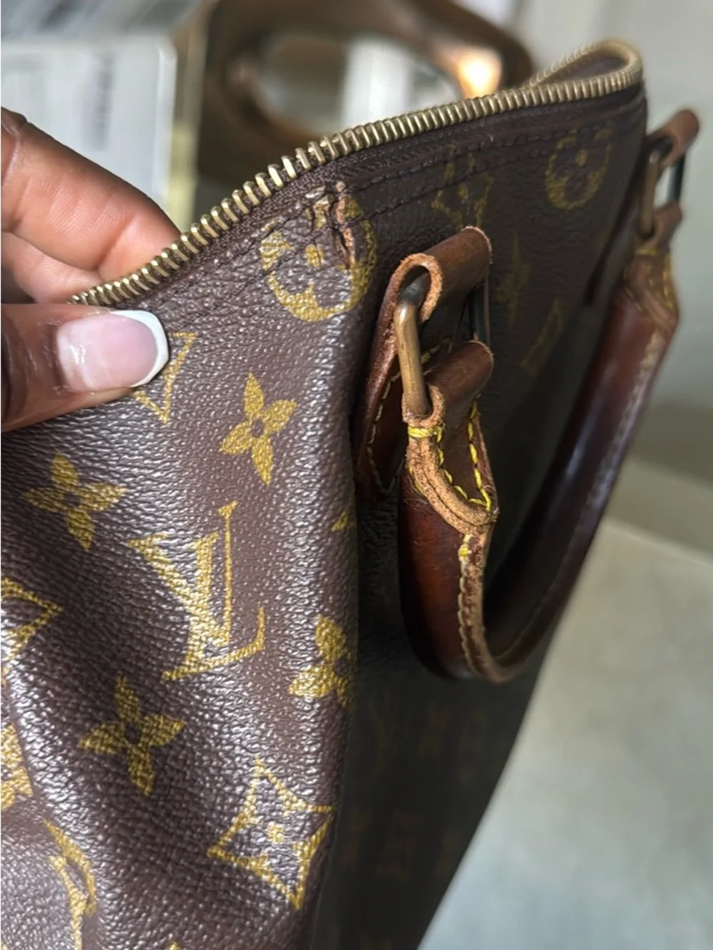 Louis Vuitton Brown Monogram Canvas Satchel with Gold Hardware
